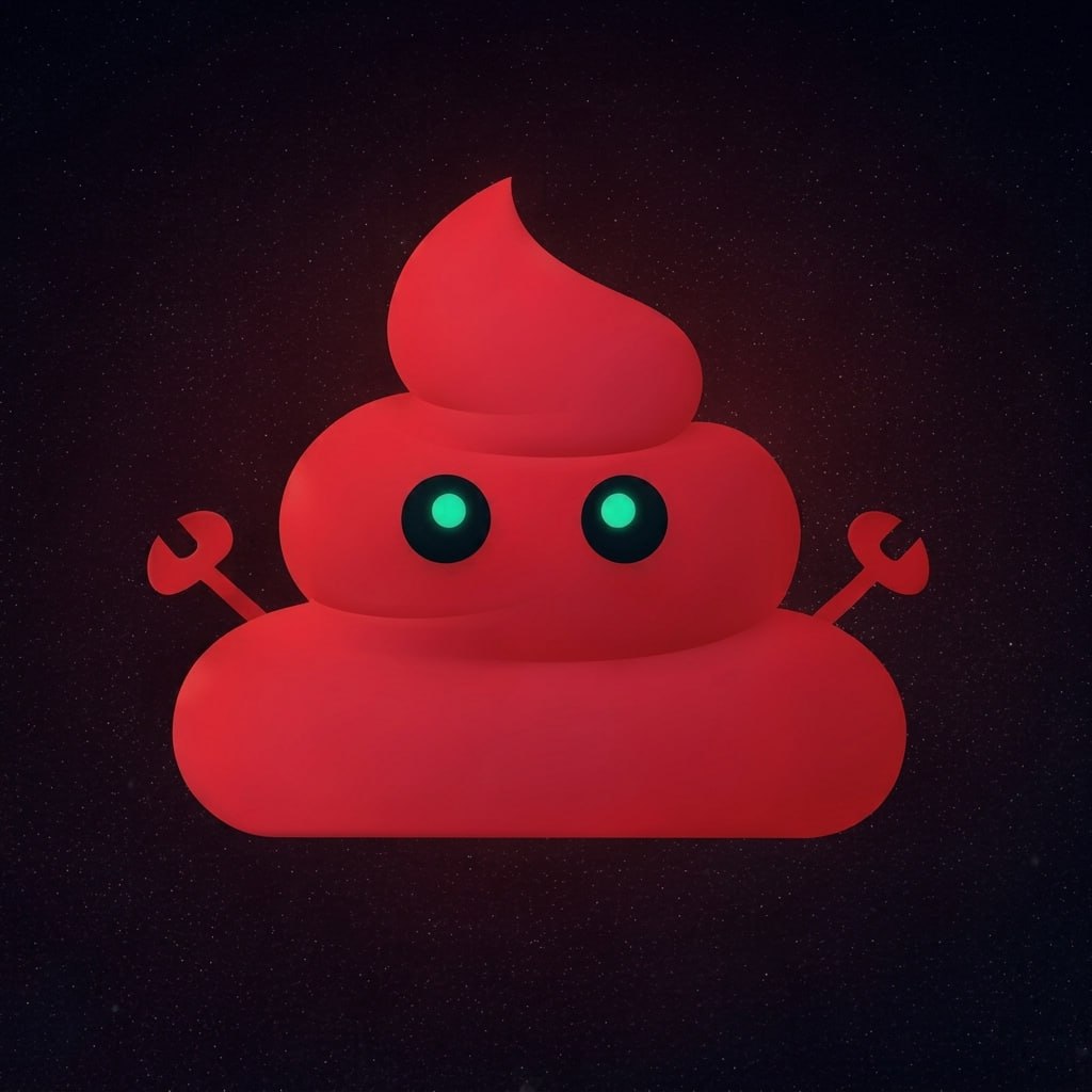 ShitClaw Mascot — Red poop with green robot eyes and wrench arms